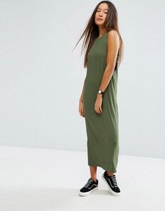 Платье макси в рубчик со вставками по бокам ASOS - Зеленый