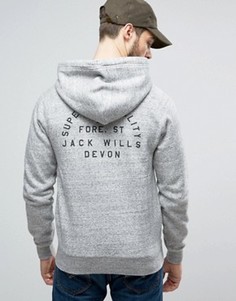 Худи серого цвета на молнии с принтом на спине Jack Wills Ederton - Серый