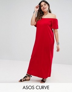 Платье макси с открытыми плечами ASOS CURVE - Красный