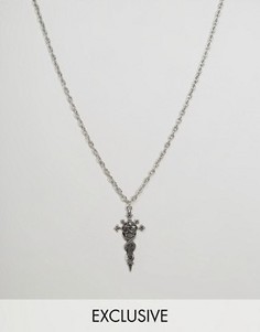 Ожерелье с подвеской в виде готического креста Reclaimed Vintage Inspired - Серебряный