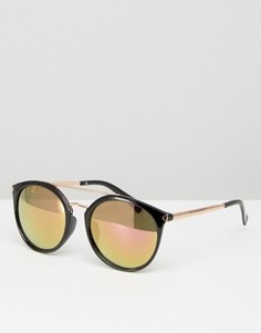 Круглые солнцезащитные очки с двойной переносицей New Look - Черный