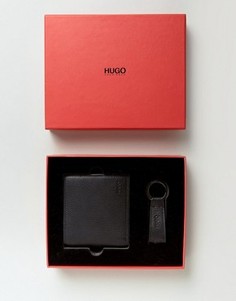Черный кожаный бумажник и брелок для ключей HUGO by Hugo Boss - Подарочный набор - Черный