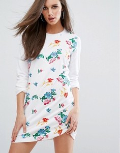 Платье-футболка с цветочной вышивкой Missguided - Белый