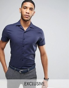Фактурная приталенная рубашка с воротником в виде лацканов Noak - Темно-синий