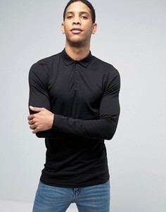 Черная длинная обтягивающая футболка-поло ASOS - Черный