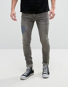 Эластичные супероблегающие джинсы с заплатками Religion - Серый
