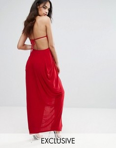 Плиссированное платье макси с открытой спиной и высокой горловиной Club L - Красный