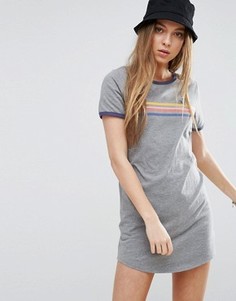 Платье-футболка с разноцветными полосками Vans - Серый
