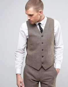 Gianni Feraud Heritage Check POW Slim Fit Waistcoat - Коричневый
