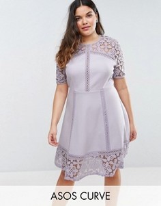 Платье мини с кружевной вставкой ASOS CURVE Premium - Фиолетовый