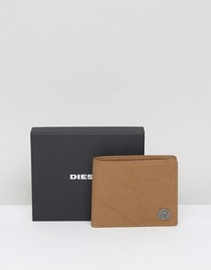 Коричневый кожаный бумажник с заклепкой Diesel - Коричневый
