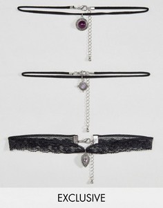 Набор ожерелий-чокер с камнями Reclaimed Vintage Inspired - Черный