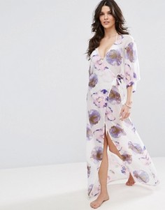 Пляжное платье макси с запахом и цветочным принтом ASOS - Мульти