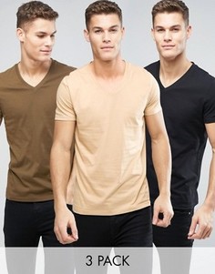 3 футболки с V-образным вырезом (зеленый / бежевый / черный) ASOS - СКИДКА - Мульти