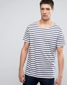 Полосатая футболка премиум с широкой горловиной Jack & Jones - Синий