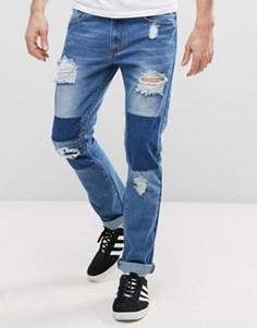 Рваные узкие джинсы с заплатками Liquor & Poker - Синий