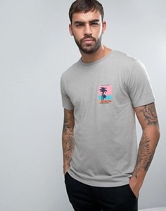 Меланжевая футболка с принтом волны Hoxton на нагрудном кармане Hoxton Denim - Фиолетовый