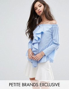 Топ со спущенными плечами и оборками Missguided Petite - Синий