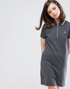 Платье с горловиной на молнии и контрастными полосками Fred Perry Authentic - Серый