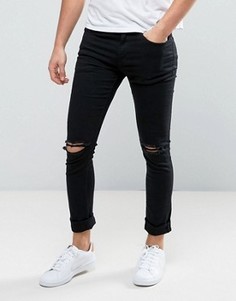 Черные зауженные джинсы с рваной отделкой на коленях New Look - Черный