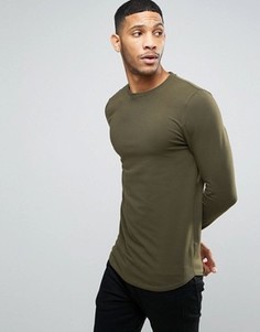 Зеленый длинный облегающий лонгслив с асимметричным краем ASOS - Зеленый