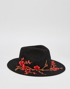 Черная мягкая фетровая шляпа с вышивкой ASOS - Черный
