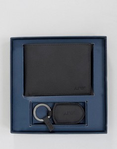 Бумажник на молнии и брелок для ключей в подарочной упаковке Armani Jeans - Черный
