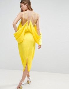 Платье миди с драпированными рукавами ASOS - Желтый