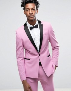 Розовый супероблегающий пиджак-смокинг с атласными лацканами ASOS - Розовый