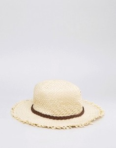 Фестивальная соломенная шляпа-федора с необработанными краями ASOS - Бежевый