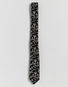 Узкий галстук с мелким цветочным принтом ASOS - Черный