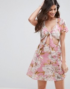 Пляжное платье мини с завязками и цветочным принтом ASOS - Мульти