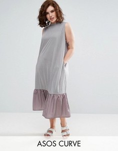 Платье миди в полоску с оборкой на подоле ASOS CURVE - Мульти