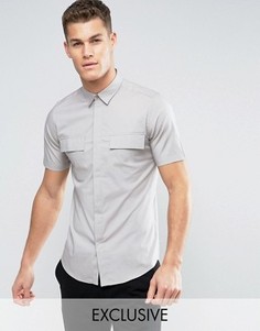 Рубашка скинни с короткими рукавами в стиле милитари Only & Sons - Серый