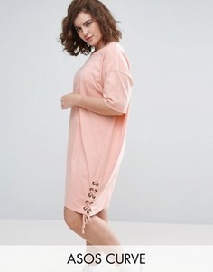 Платье-футболка со шнуровкой по бокам ASOS CURVE - Розовый