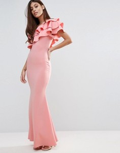 Платье макси на одно плечо с оборкой Club L Bridesmaid - Розовый