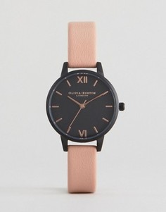 Часы с черным циферблатом и розовым кожаным ремешком Olivia Burton After Dark - Розовый