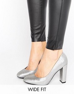 Блестящие туфли для широкой стопы на блочном каблуке New Look Sharona - Серебряный