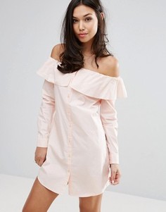 Платье-рубашка с открытыми плечами Fashion Union - Розовый