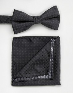 Черные фактурные галстук-бабочка и платок для нагрудного кармана Selected - Черный