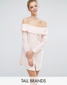 Платье-рубашка со спущенными плечами и пуговицами Fashion Union Tall - Розовый