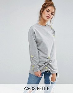 Свитшот с присборенной отделкой на пуговицах моржовый клык ASOS PETITE - Серый