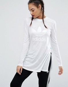 Белый длинный лонгслив с разрезами по бокам adidas Originals Nyc - Белый