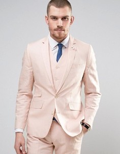 Приталенный пиджак из 55% льна с булавкой-цветком на лацкане Gianni Feraud Wedding - Розовый