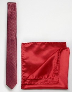 Красный галстук и однотонный платок для нагрудного кармана Selected - Красный