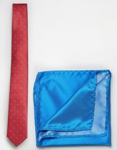 Галстук в мелкий горошек с принтом пейсли и платок для нагрудного кармана Selected - Красный