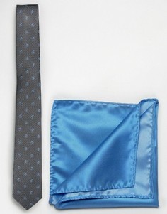 Черный однотонный галстук и платок для нагрудного кармана Selected - Черный