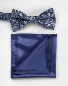 Темно-синие галстук-бабочка и платок для нагрудного кармана Selected - Темно-синий