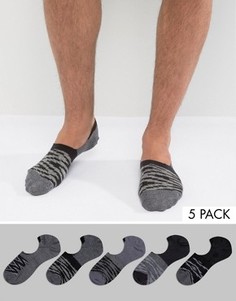 5 пар невидимых носков с монохромным ацтекским узором ASOS - Черный