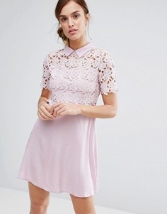 Цельнокройное платье с кружевом и воротником Little White Lies Philo - Розовый